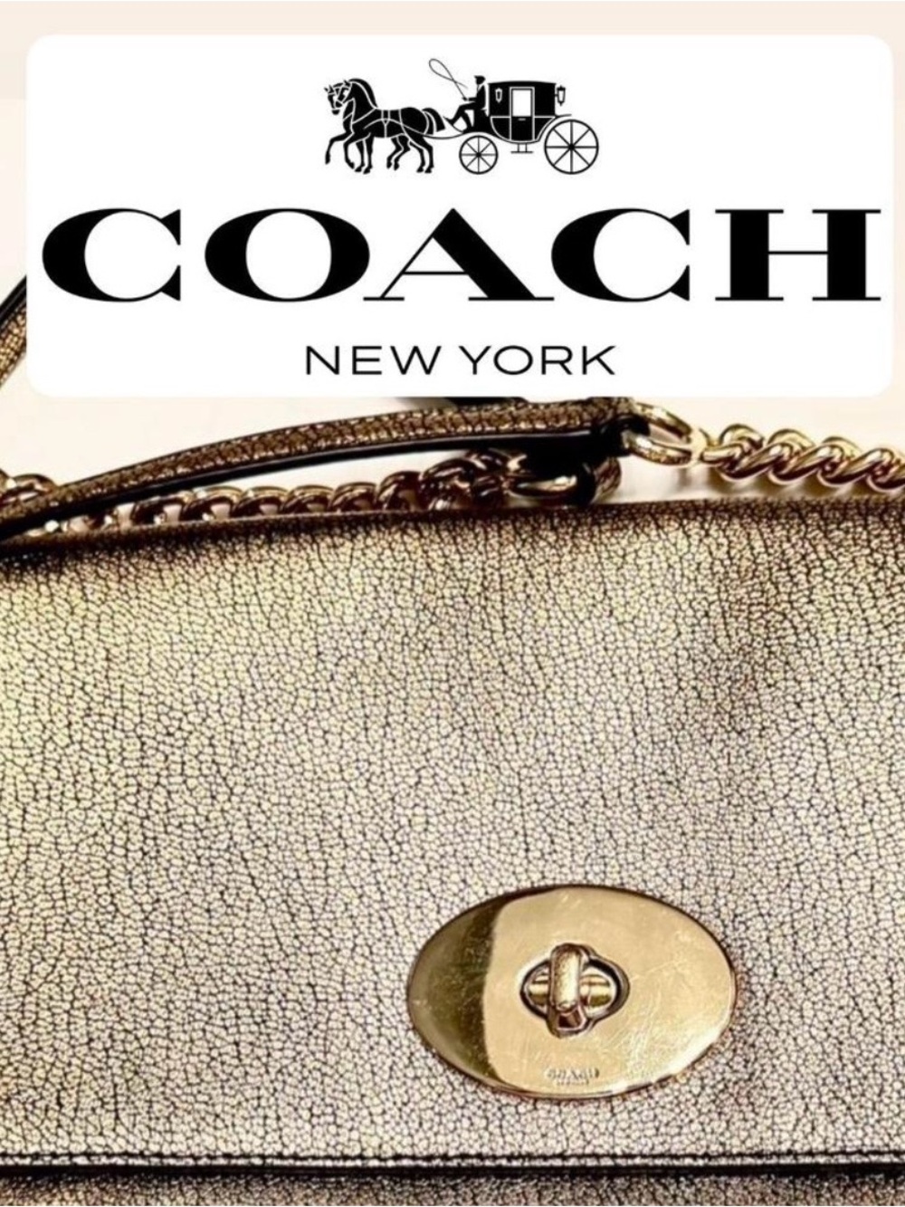COACH Metallic Gold Leather Crossbody with Chain Strap